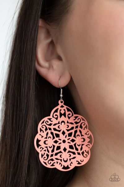 Mediterranean Eden - Paparazzi - Orange Coral Filigree Scalloped Earrings