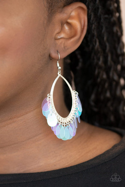 Mermaid Magic - Paparazzi - Silver Frame Multi Iridescent Sequins Earrings