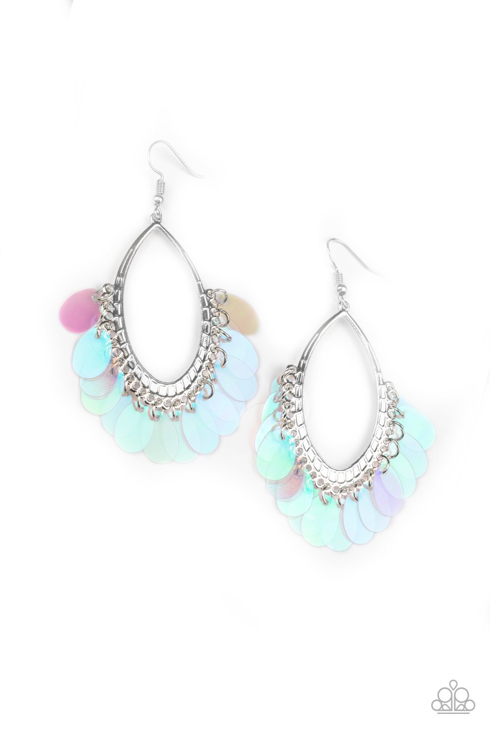 Mermaid Magic - Paparazzi - Silver Frame Multi Iridescent Sequins Earrings