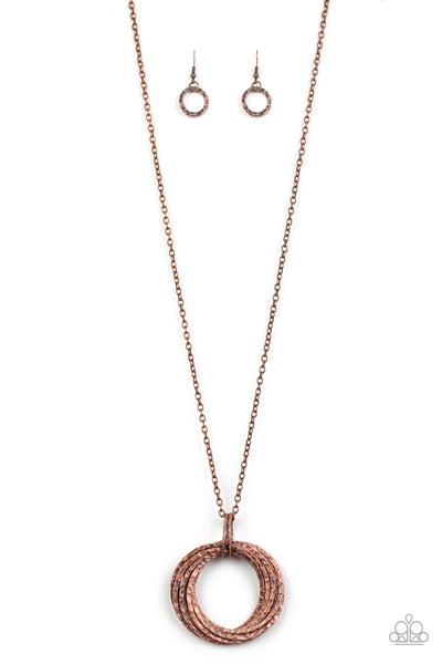 Metal Marathon - Paparazzi - Copper Hammered Layered Ring Pendant Necklace