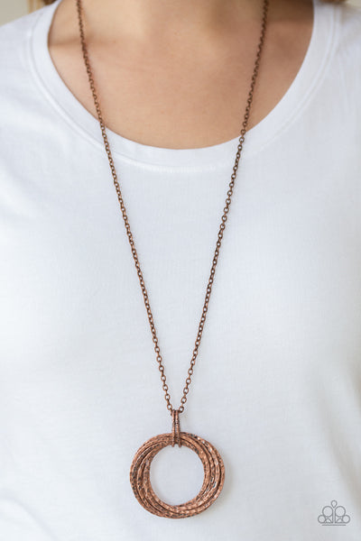 Metal Marathon - Paparazzi - Copper Hammered Layered Ring Pendant Necklace