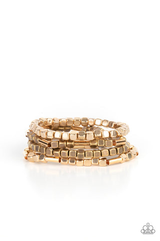 Metro Materials - Paparazzi - Multi Gold and Brass Square Bead Stretchy Bracelet