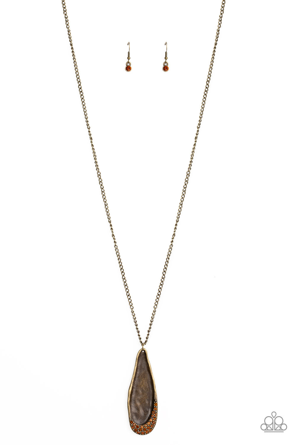 Metro Storm - Paparazzi - Brass Teardrop Brown Rhinestone Necklace