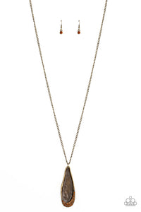 Metro Storm - Paparazzi - Brass Teardrop Brown Rhinestone Necklace