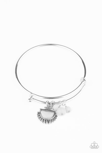 Mind, Body, and SOL - Paparazzi - White Stone Sunburst Charm Silver Bangle Bracelet