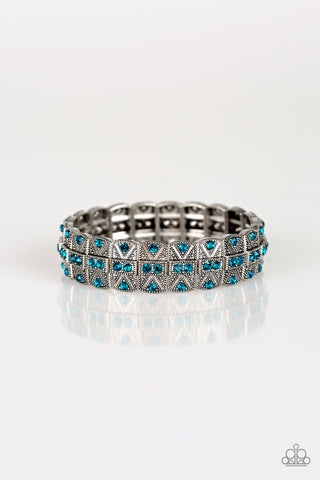 Modern Magnificence - Paparazzi - Blue Rhinestone Silver Frame Stretch Bracelet