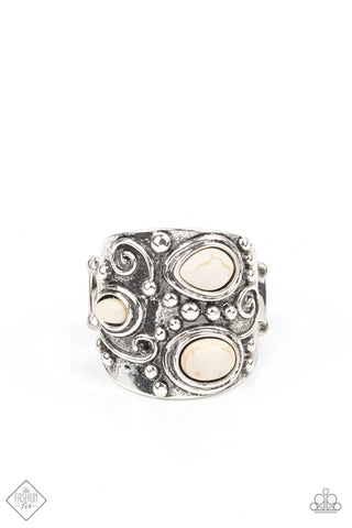 Modern Mountain Ranger - Paparazzi - White Cracked Stone Silver Tribal Ring