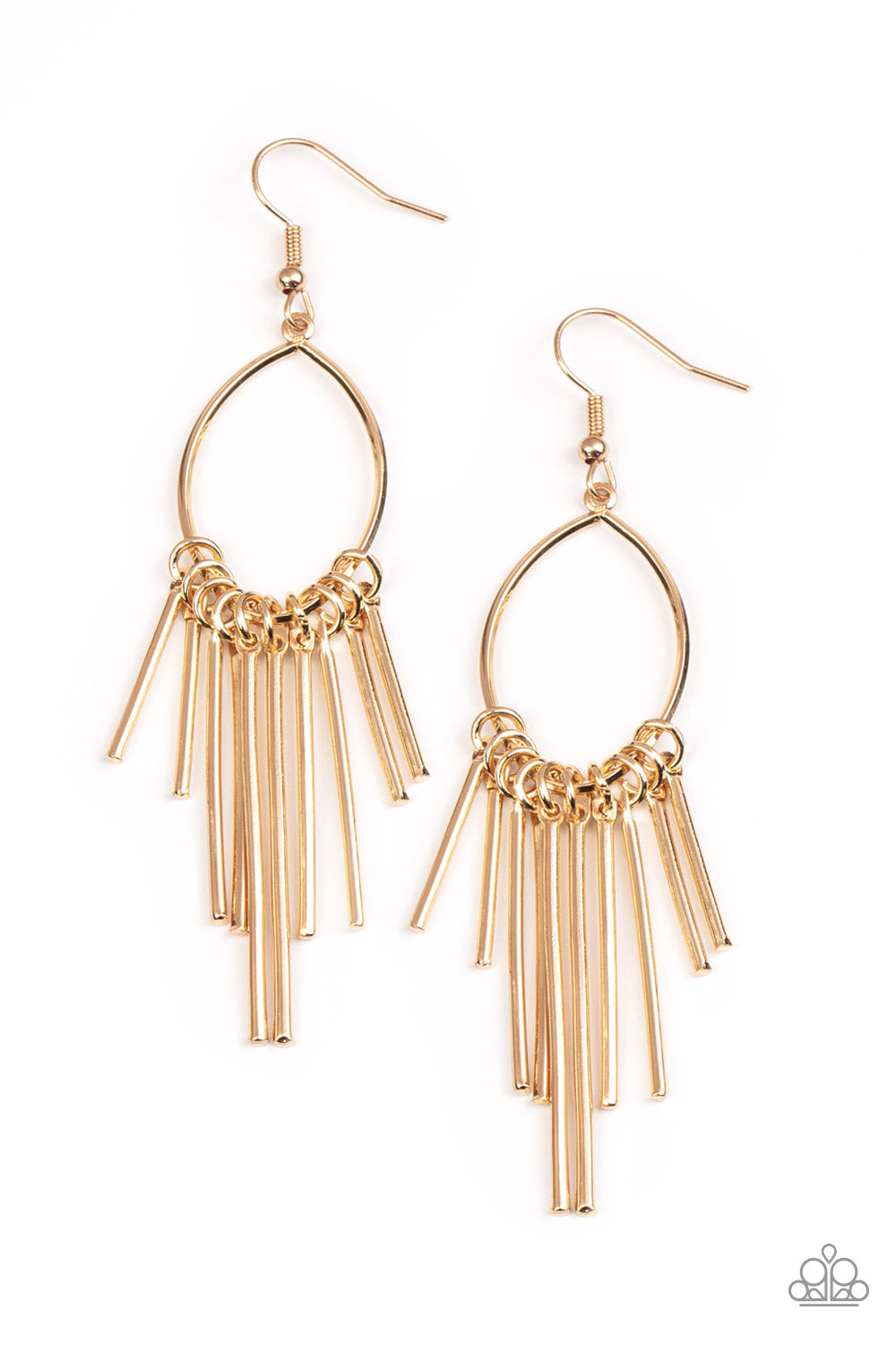 Mood Swing - Paparazzi - Gold Bar Fringe Earrings