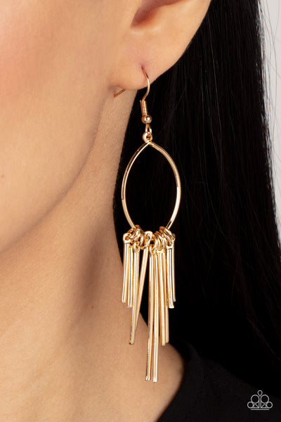 Mood Swing - Paparazzi - Gold Bar Fringe Earrings