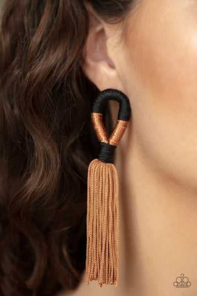 Moroccan Mambo – Paparazzi – Brown Lark and Black Cording Tassel Post Earrings