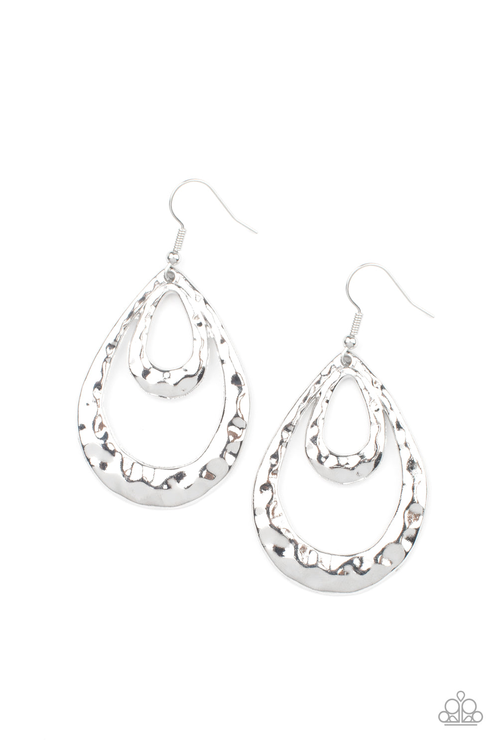 Museum Muse - Paparazzi - Silver Hammered Layered Teardrop Earrings