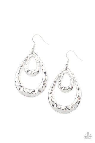 Museum Muse - Paparazzi - Silver Hammered Layered Teardrop Earrings