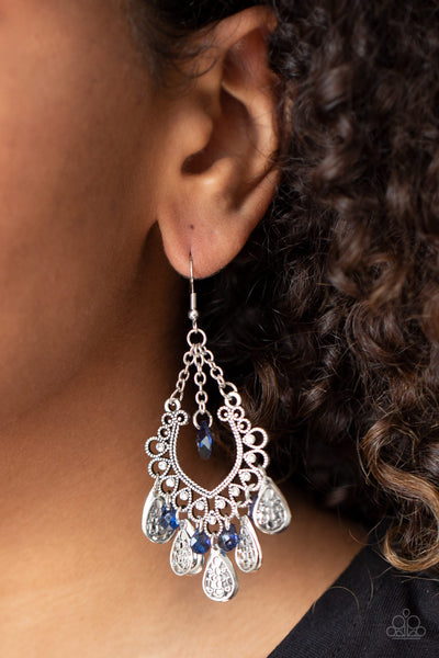 Musical Gardens - Paparazzi - Blue Crystal Bead Filigree Rhinestone Teardrop Earrings