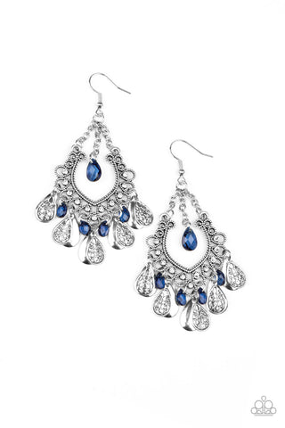 Musical Gardens - Paparazzi - Blue Crystal Bead Filigree Rhinestone Teardrop Earrings