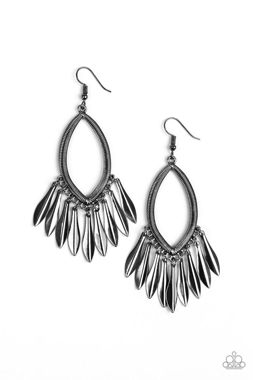 My FLAIR Lady - Paparazzi - Black Gunmetal Fringe Earrings