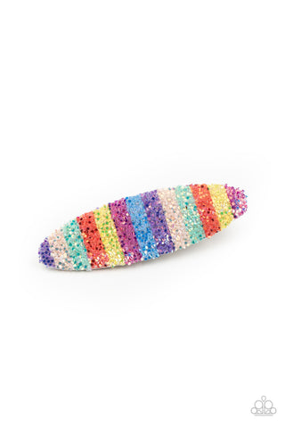 My Favorite Color is Rainbow - Paparazzi - Multi Colored Sequin Striped Oval Hair Clip