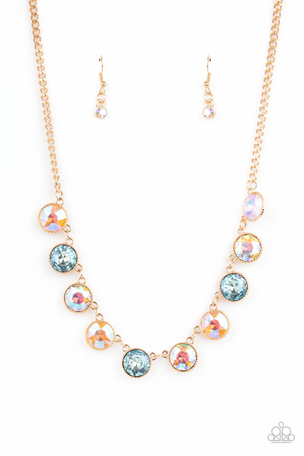 Mystical Majesty - Paparazzi - Multi Iridescent Blue and Peach Gem Gold Necklace