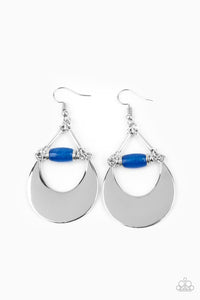 Mystical Moonbeams - Paparazzi - Blue Stone Bead Silver Crescent Earrings