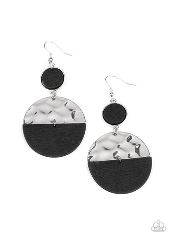 Natural Element - Paparazzi - Silver Hammered Crescent Black Wood Earrings