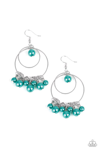 New York Attraction - Paparazzi - Green Pearl Silver Circular Earrings