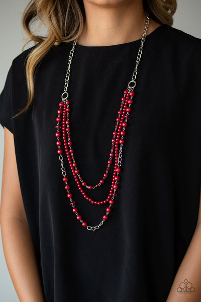 New York City Chic - Paparazzi - Red Pearl Layered Necklace