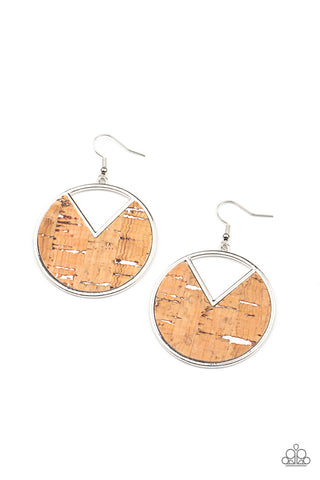 Nod to Nature - Paparazzi - White Fleck Cork Circle Earrings