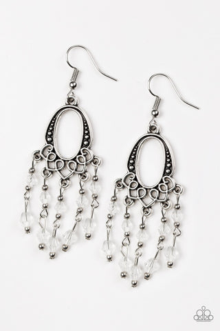 Not The Only Fish In The Sea - Paparazzi - White Crystal Bead Fringe Earrings