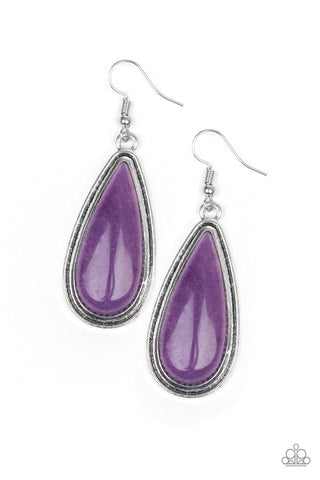 Oasis Sheen - Paparazzi - Purple Glassy Stone Teardrop Earrings