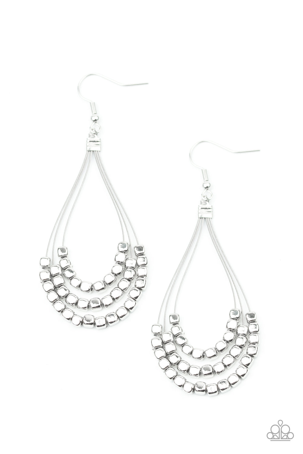 Off The Blocks Shimmer - Paparazzi - Silver Cube Bead Wire Teardrop Earrings