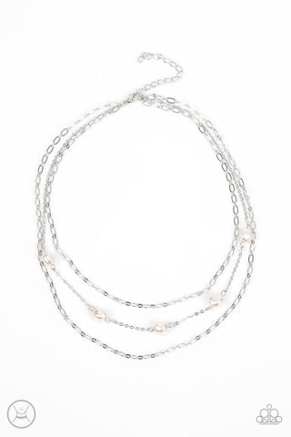 Offshore Oasis - Paparazzi - White Pearl Silver Layered Chain Choker Necklace
