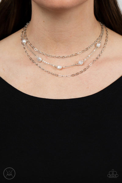 Offshore Oasis - Paparazzi - White Pearl Silver Layered Chain Choker Necklace