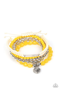 Offshore Outing - Paparazzi - Yellow and Silver Bead Stretchy Sliding Knot Bracelet Set 2022 Convention Exclusive