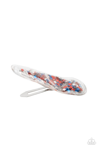 Oh, My Stars and Stripes - Paparazzi - Multi Red Silver and Blue Star Glitter Hair Clip