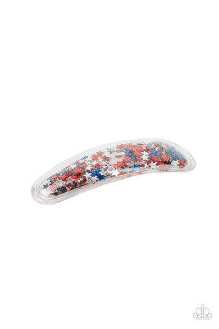 Oh, My Stars and Stripes - Paparazzi - Multi Red Silver and Blue Star Glitter Hair Clip