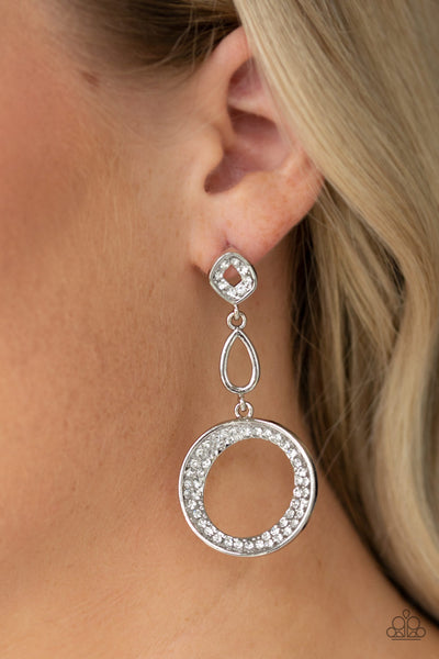 On The Glamour Scene - Paparazzi - White Rhinestone Circular Frame Post Earrings