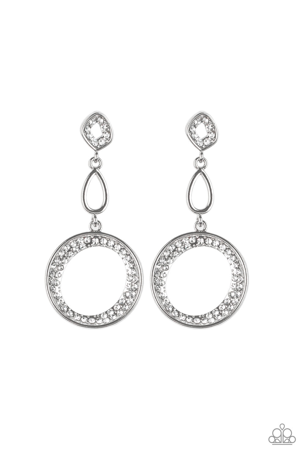 On The Glamour Scene - Paparazzi - White Rhinestone Circular Frame Post Earrings