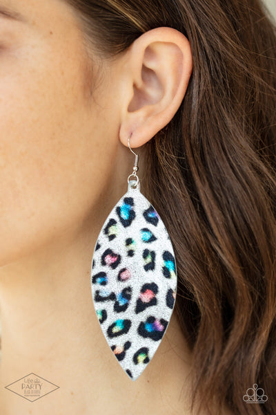 Once a CHEETAH, Always a CHEETAH - Paparazzi - Multi Animal Print Silver Metallic Leather Earrings