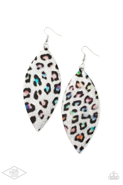 Once a CHEETAH, Always a CHEETAH - Paparazzi - Multi Animal Print Silver Metallic Leather Earrings