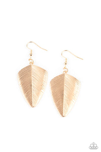 One Of The Flock - Paparazzi - Gold Feather Earrings