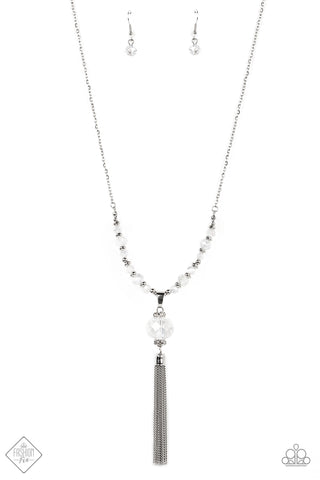 One SWAY or Another - Paparazzi - White Clear Bead Tassel Fashion Fix Necklace