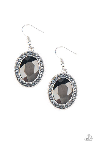 Only FAME In Town - Paparazzi - Silver Oval Hematite Gem Earrings