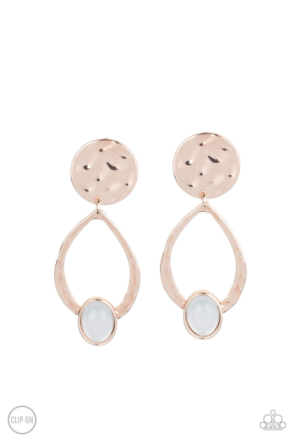 Opal Obsession - Paparazzi - Rose Gold Disc White Opalescent Clip On Earrings