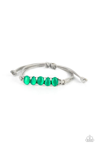 Opal Paradise - Paparazzi - Green Opal Bead Grey Cording Sliding Knot Bracelet