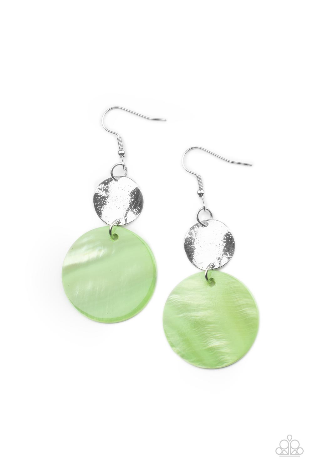 Opulently Oasis - Paparazzi - Green Shell-Like Circular Disc Earrings