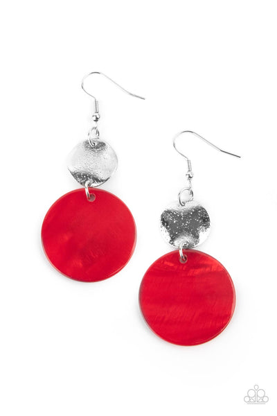 Opulently Oasis - Paparazzi - Red Shell-Like Circular Earrings