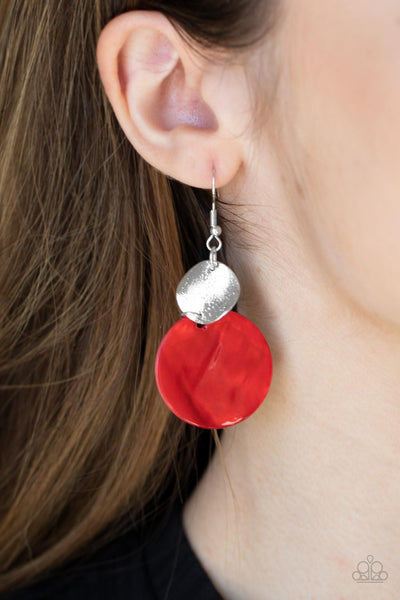 Opulently Oasis - Paparazzi - Red Shell-Like Circular Earrings