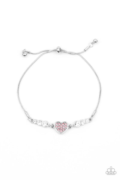 Big-Hearted Beam - Paparazzi - Pink Rhinestone Heart Sliding Bracelet