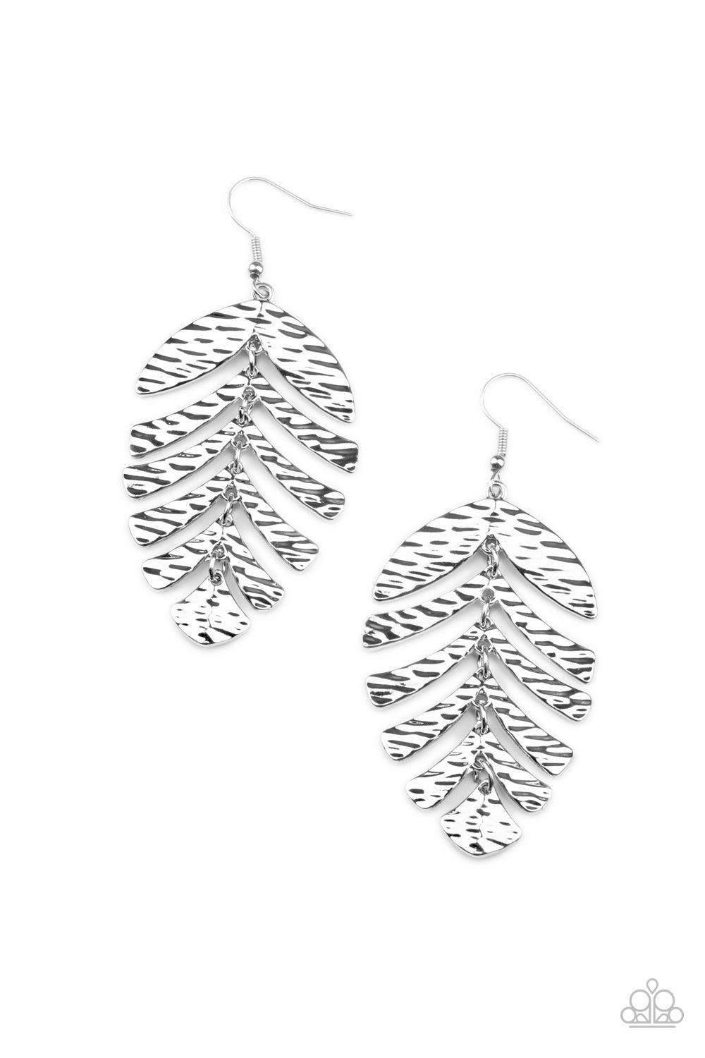 Palm Lagoon - Paparazzi - Silver Textured Leaf Earrings