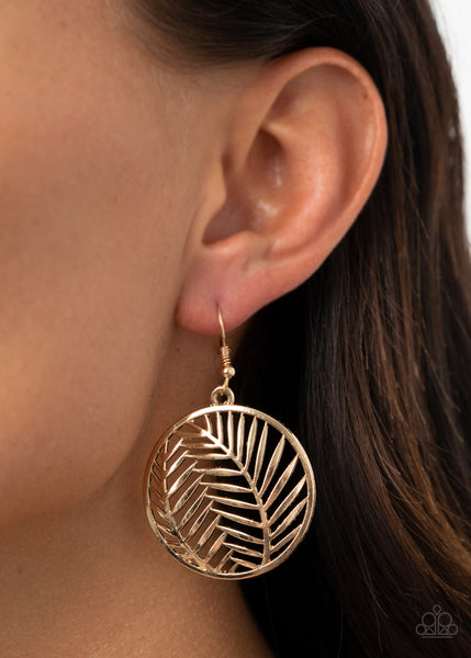 Palm Perfection - Paparazzi - Gold Palm Leaf Circular Earrings
