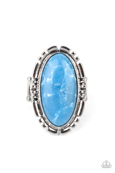 Peacefully Pioneer - Paparazzi - Blue Oval Stone Silver Ring